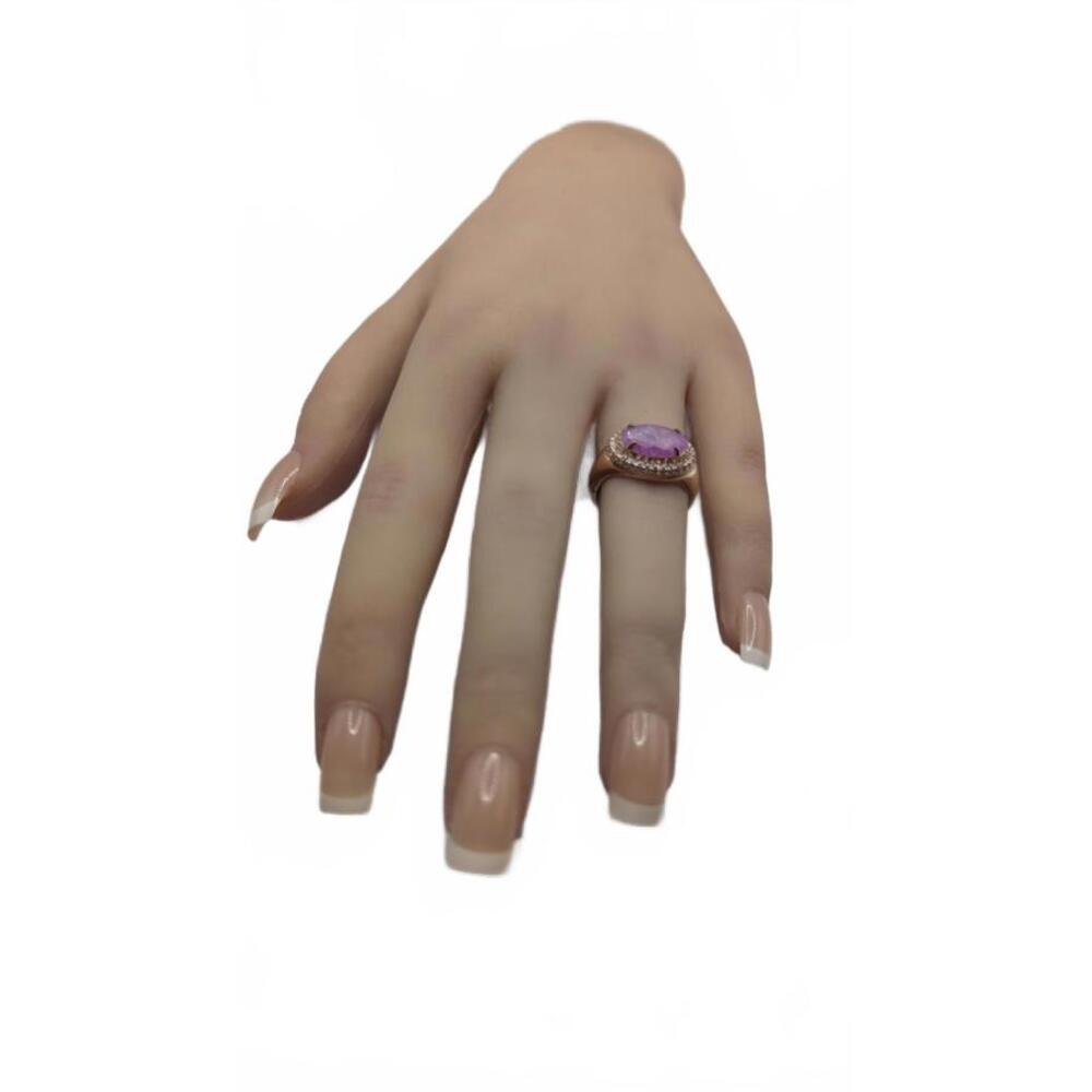 Elegant Pink Gemstone Silver Ring with Rose Gold Plating Size 6 - Picture 7 of 8